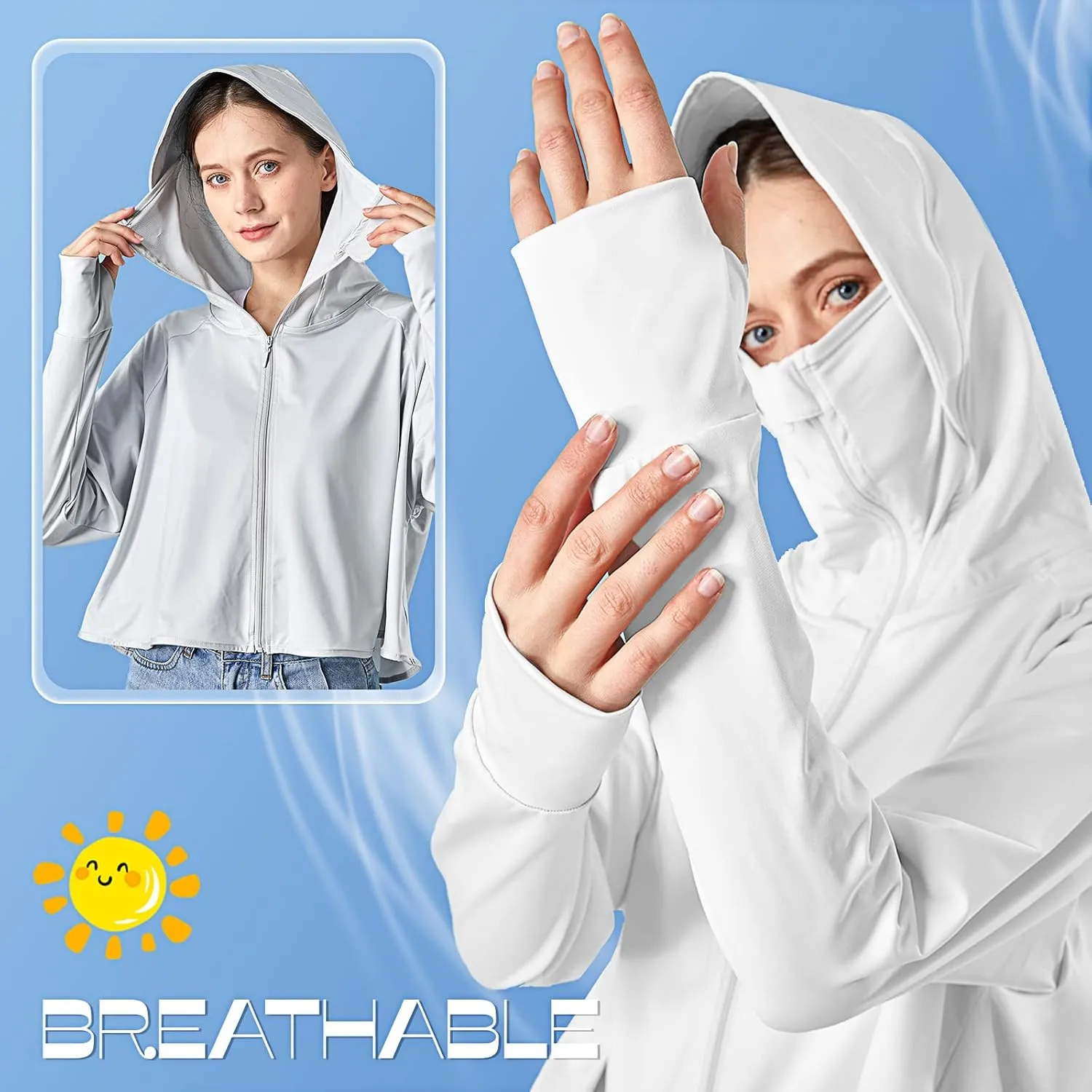 Hercicy 2 Pcs UV Protection Clothing Sun Protection Hoodie Jacket Full Zip UV Block Clothing for Women