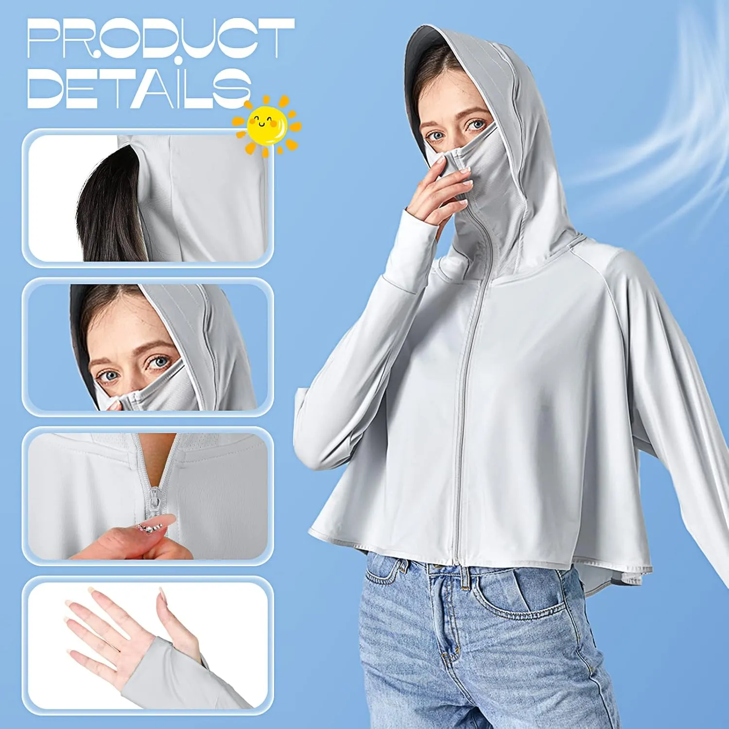Hercicy 2 Pcs UV Protection Clothing Sun Protection Hoodie Jacket Full Zip UV Block Clothing for Women
