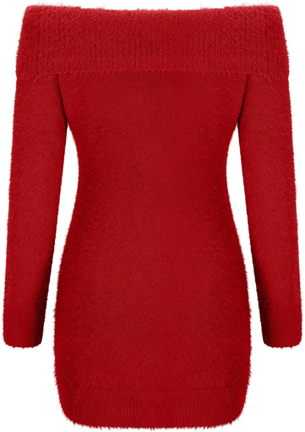 HGps8w Women's Off The Shoulder Sweater Dress Elegant Long Slleve Bodycon Mini Dress Fall Winter Fuzzy Warm Sweaters