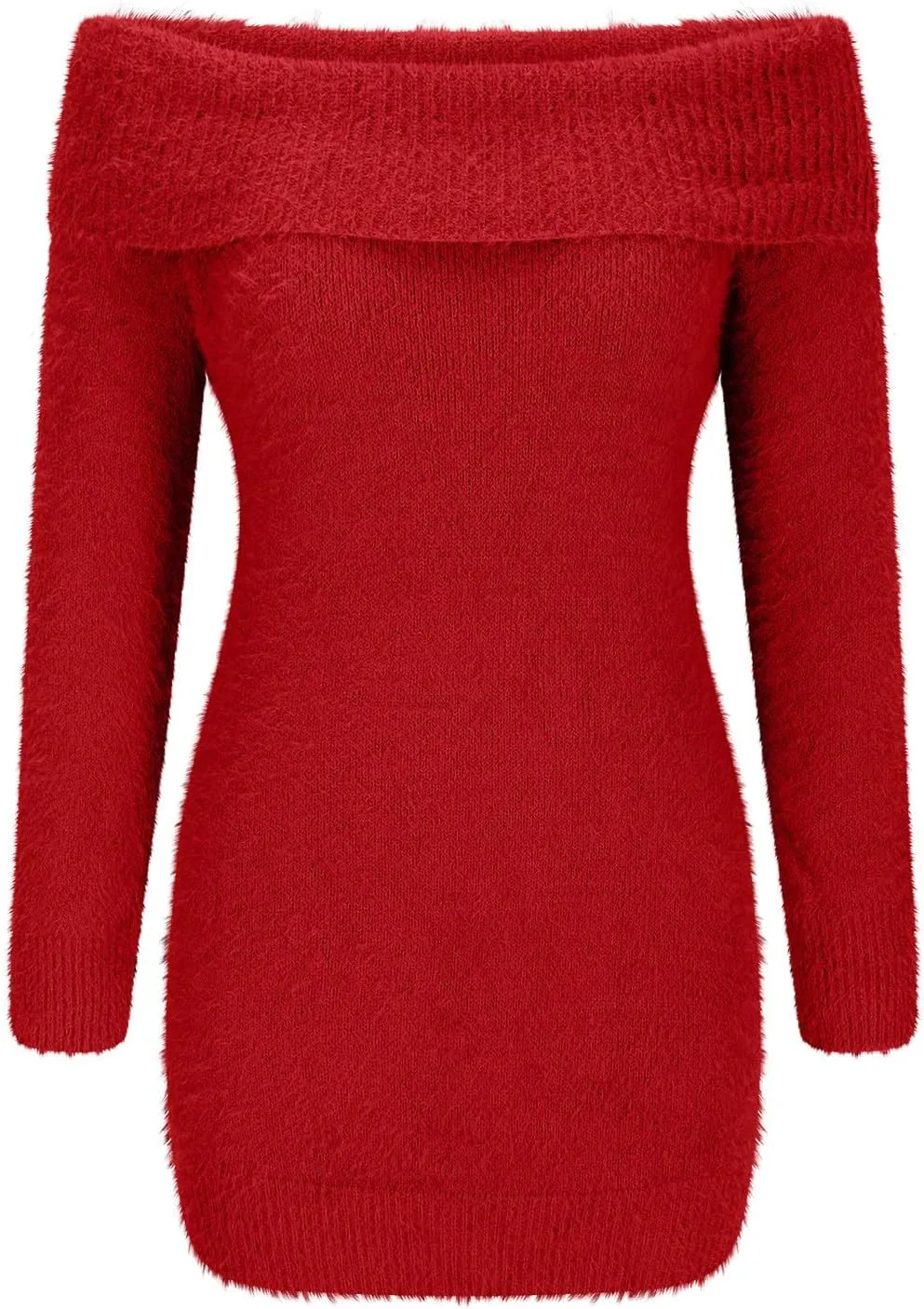 HGps8w Women's Off The Shoulder Sweater Dress Elegant Long Slleve Bodycon Mini Dress Fall Winter Fuzzy Warm Sweaters