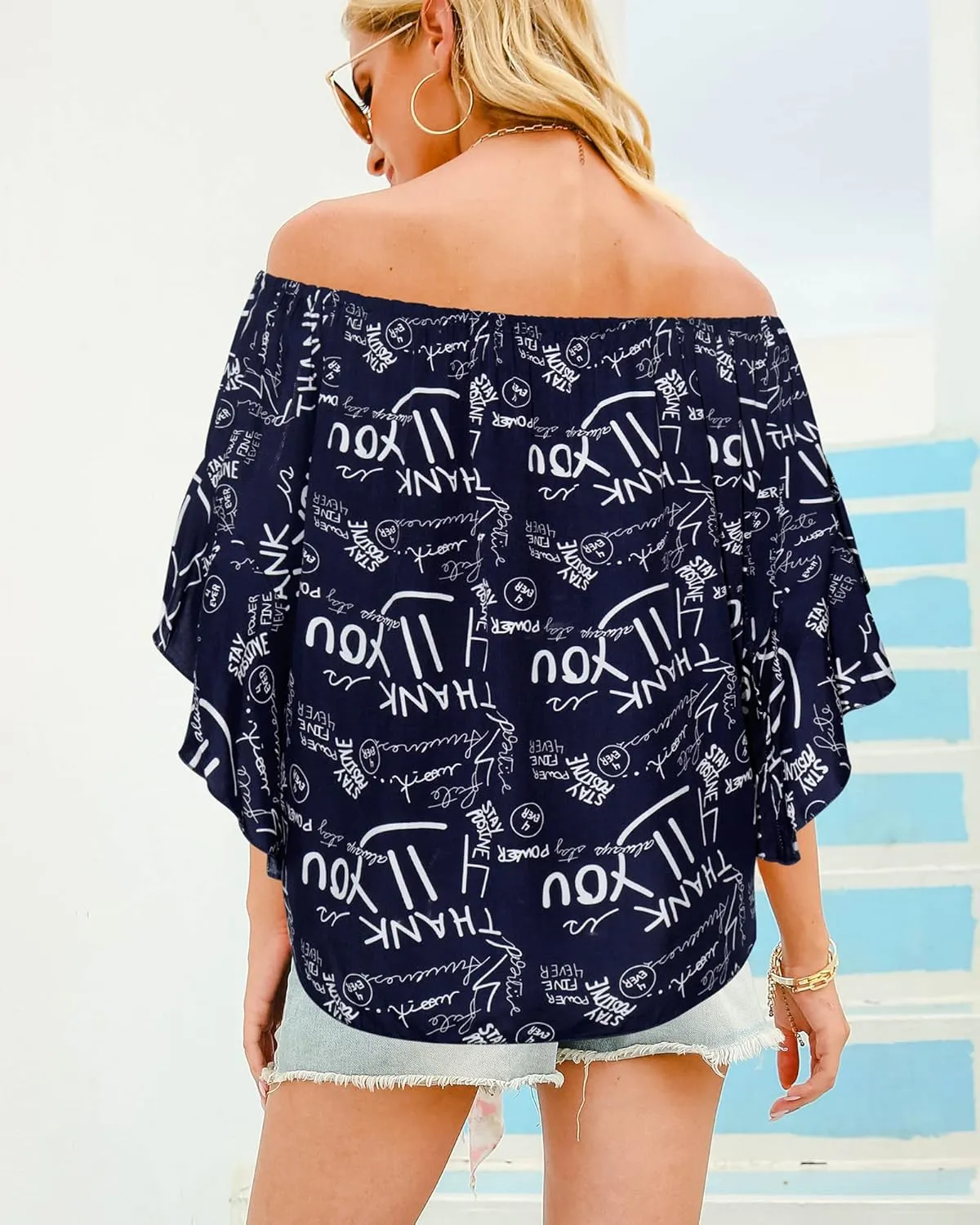 Hibluco Womens Off Shoulder Tops Sexy Floral Print Crop Tops Summer Blouses T-Shirt
