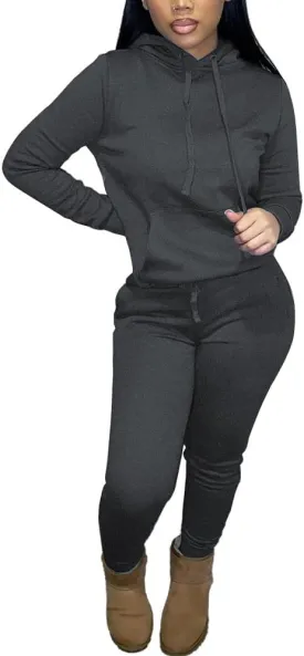 HTD Two Piece Outfits for Women Casual Sweatsuits Set Long Sleeve Hoodie Tracksuit Pullover Jogger Sweat Pants Set