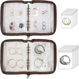 Jewelry organizer Book Transparent Earring Organizer Book travel jewelry Storage Book for Earrings Necklace Bracelet Ring, Brown