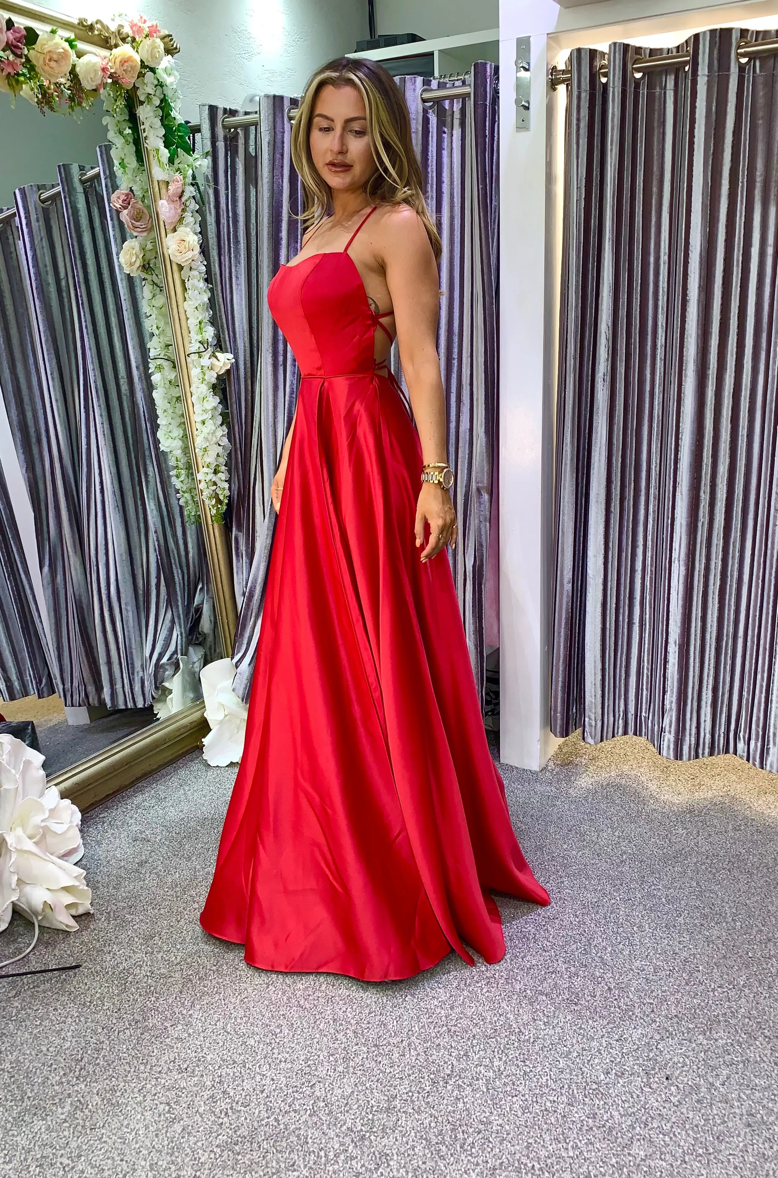 Jossa satin A line full skirt ballgown prom dress - red