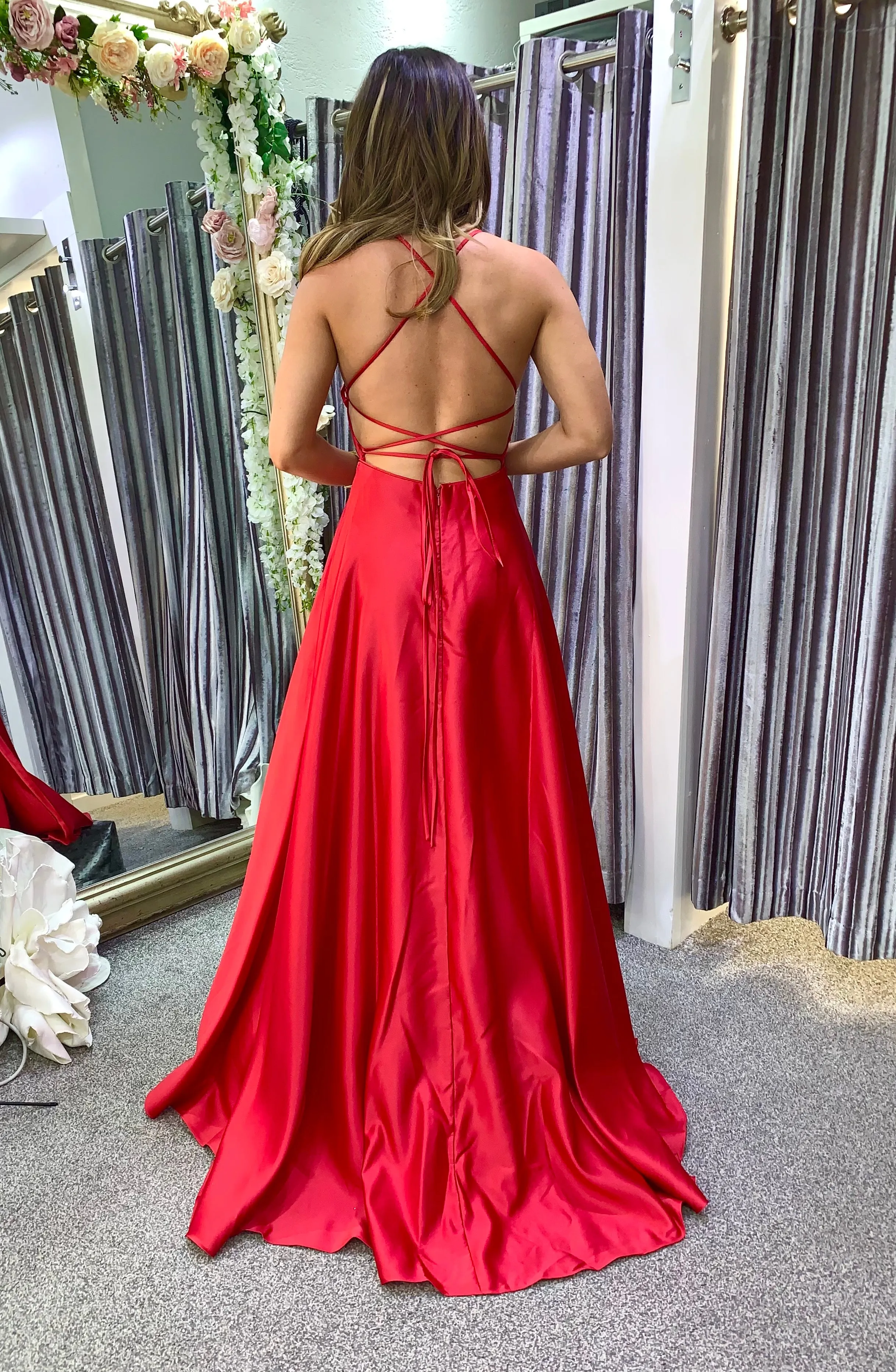 Jossa satin A line full skirt ballgown prom dress - red