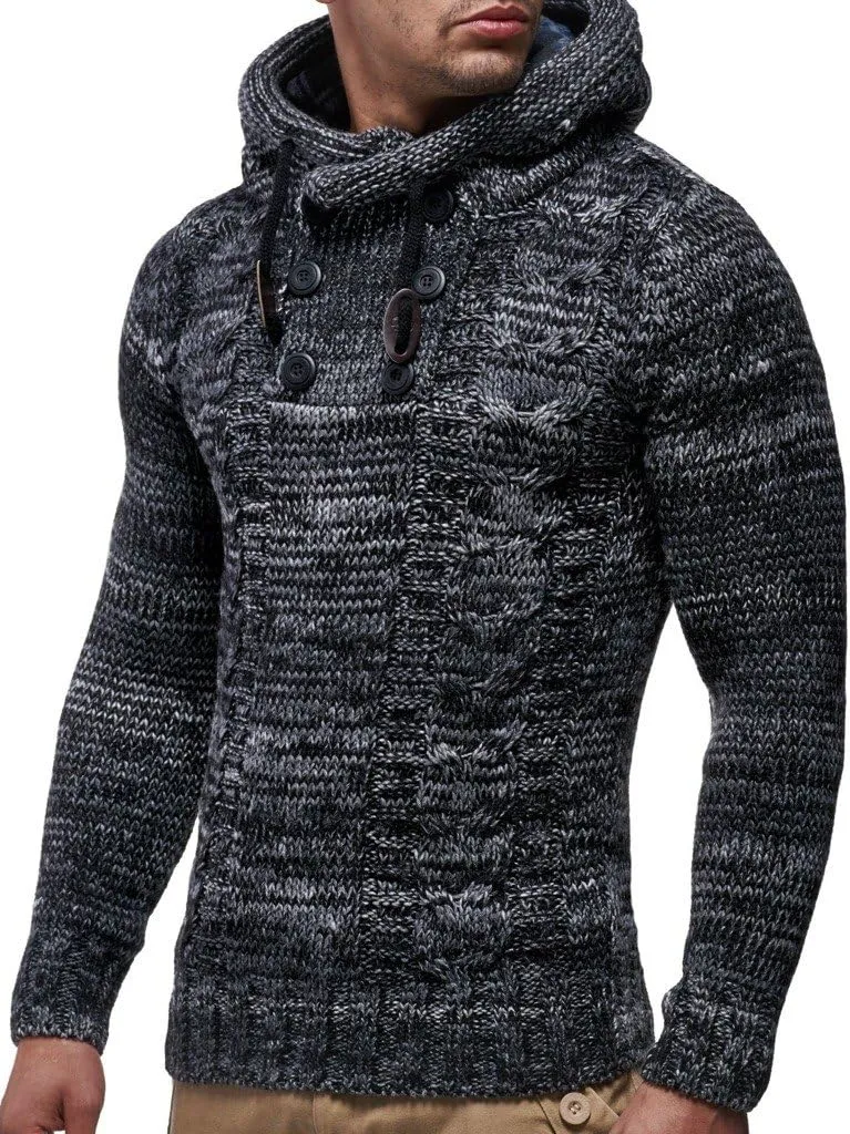 Leif Nelson Men's Knitted Sweater - Slim Pullover Sweaters for Men with Hoodie