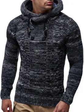 Leif Nelson Men's Knitted Sweater - Slim Pullover Sweaters for Men with Hoodie