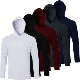 Men's Pack Dry-Fit UV Moisture Wicking Shirts UPF 50  Breathable Long Sleeve Tees Sun Protection T-Shirt with Hood