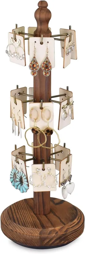 MOOCA Rotatable Wooden Bracelet Holder & Jewelry Display Stand, Rotating Jewelry Stand, Wood Accessory Holder, Earring Card Holder with 18 Hooks, Brown Color