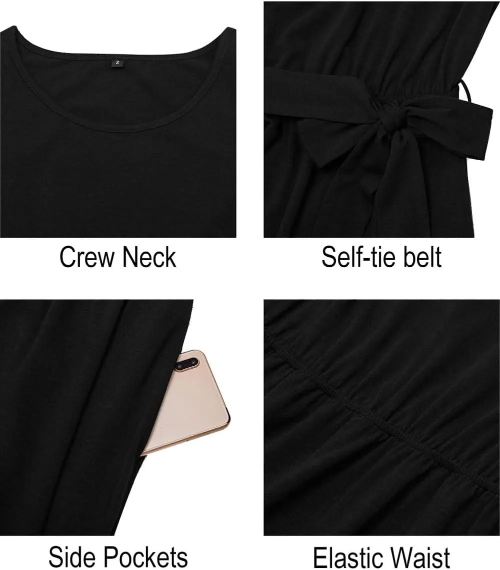 Newshows Womens 2024 Fall Long Sleeve Dress Casual Crewneck Belted A Line Flowy Midi Business Work Teacher Dresses