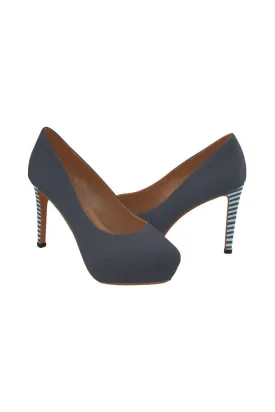 Paynes Gray Micro Stripes Women's High Heels (Model 044)