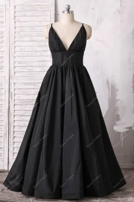 Plus Size Black Taffeta V-Neck Empire Simple A-line Evening Dress