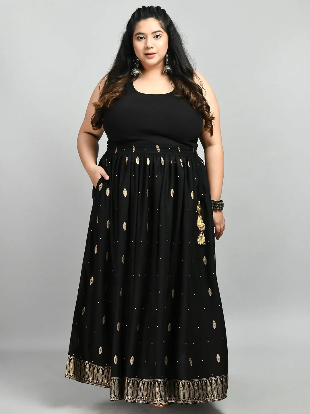 Plus Size Ziya Black Plus Size Gold Skirt