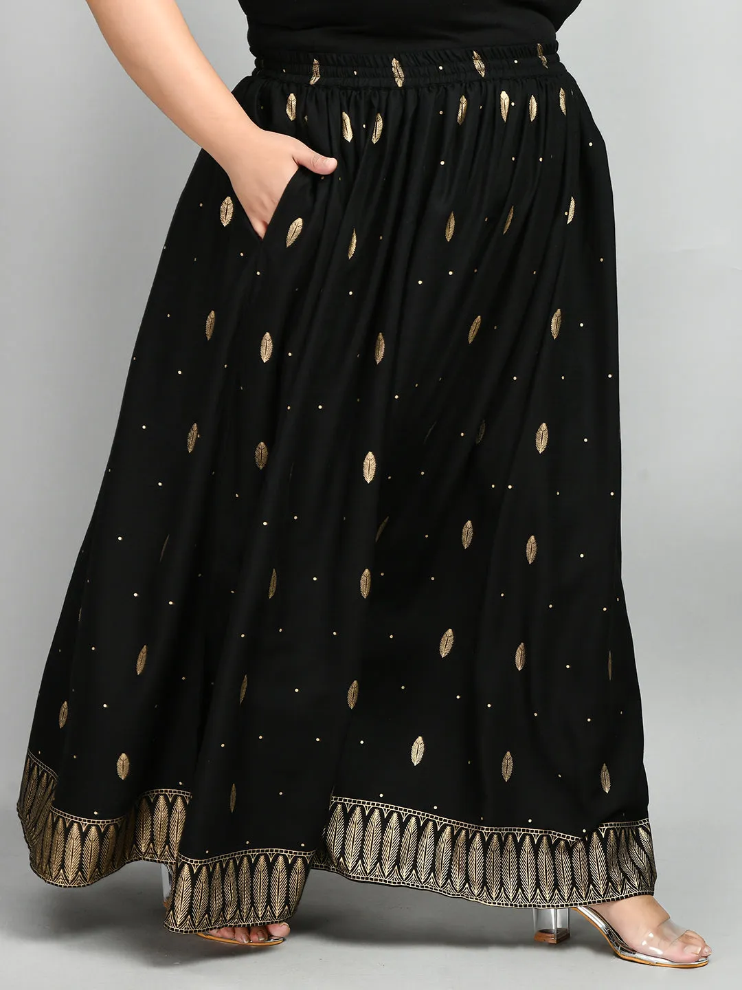 Plus Size Ziya Black Plus Size Gold Skirt
