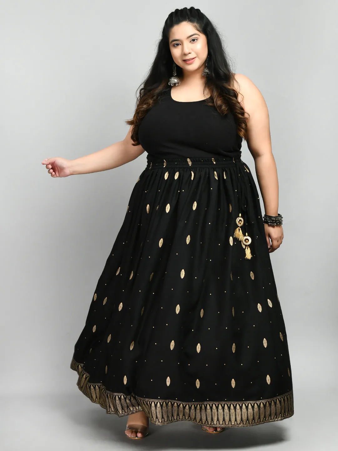 Plus Size Ziya Black Plus Size Gold Skirt