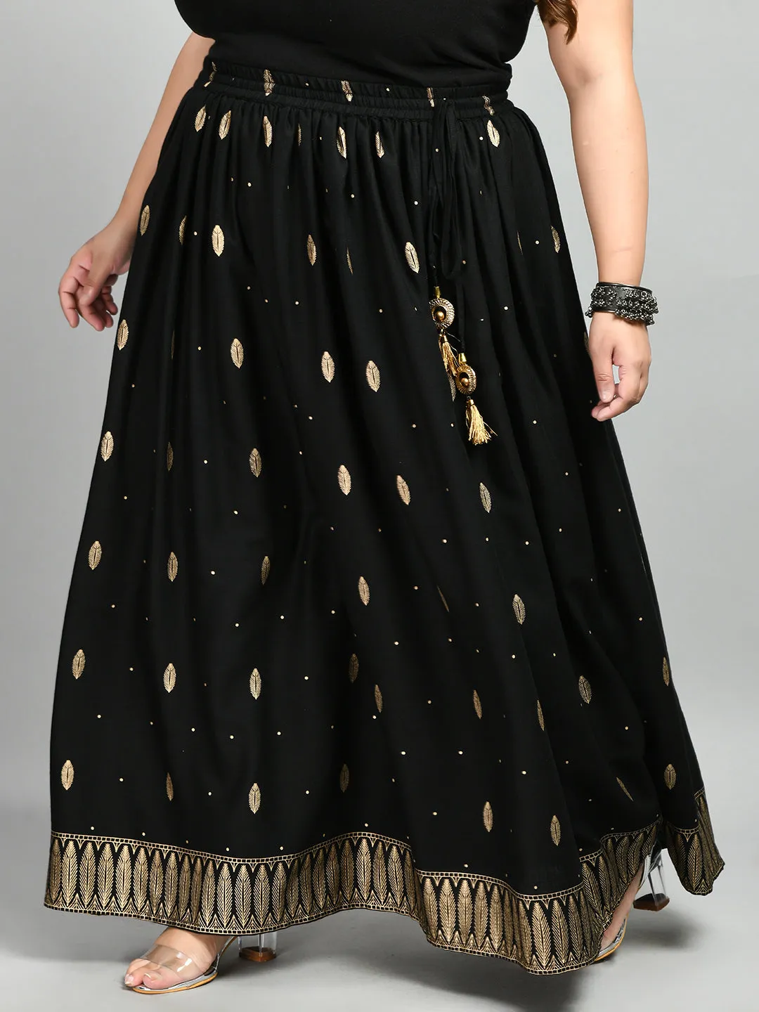 Plus Size Ziya Black Plus Size Gold Skirt