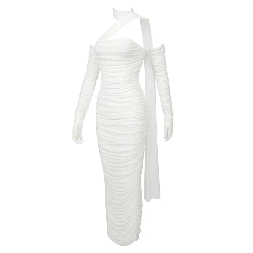 Pre Order:  White Mesh Hanging Neck Ribbon Dress