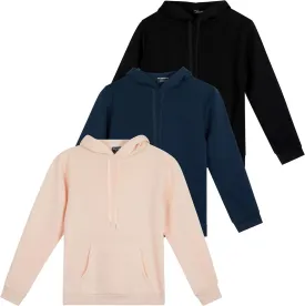 Real Essentials 3 Pack: Women's Fleece Long-Sleeve Pullover Hoodie Active Sweatshirt Kangaroo Pocket - (Available In Plus)