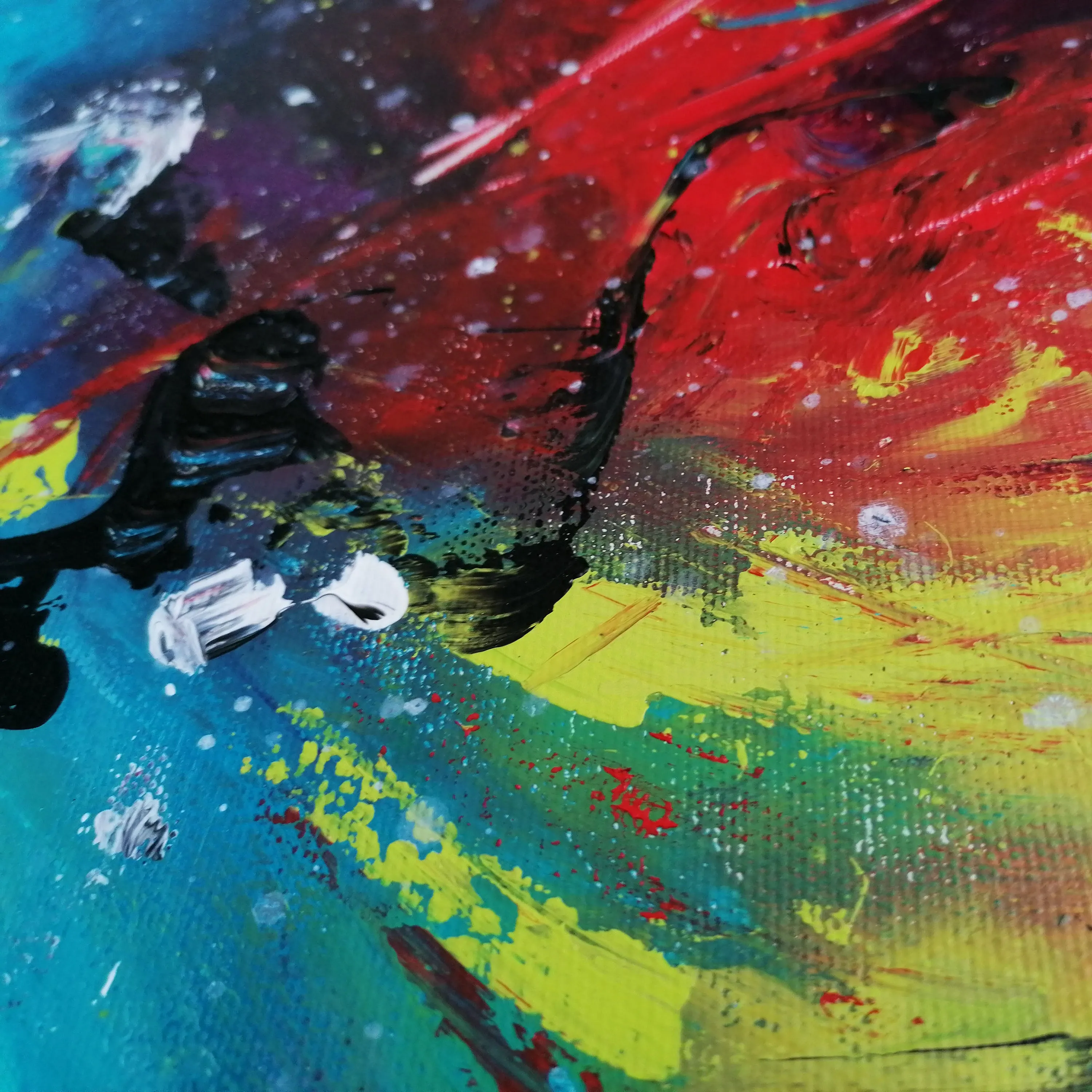 Red, yellow, blue & purple abstract painting 36  x 24 inches - ready to ship