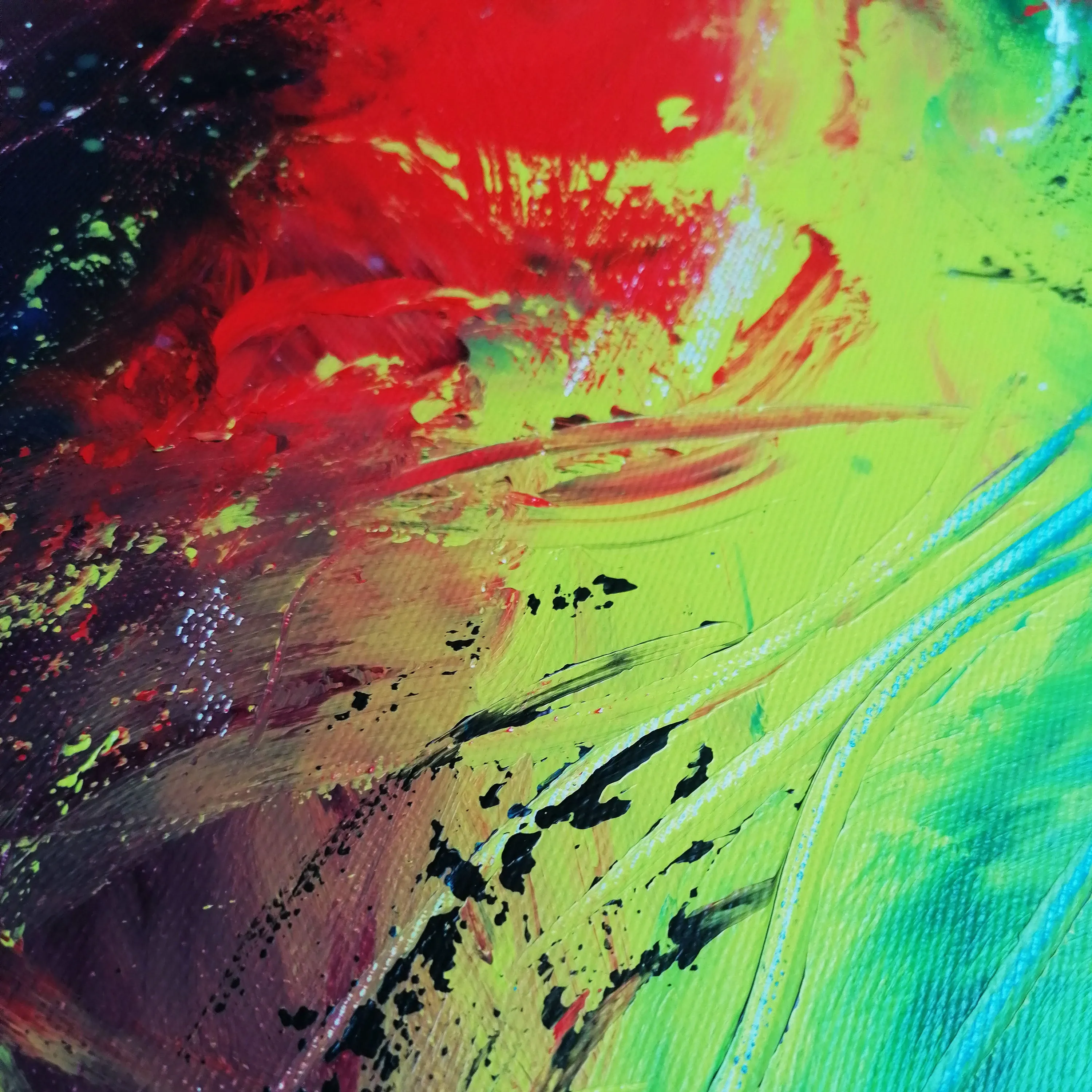 Red, yellow, blue & purple abstract painting 36  x 24 inches - ready to ship