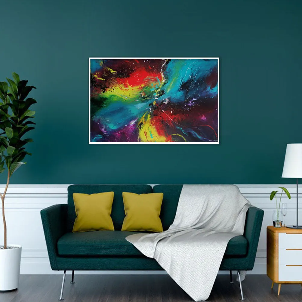 Red, yellow, blue & purple abstract painting 36  x 24 inches - ready to ship