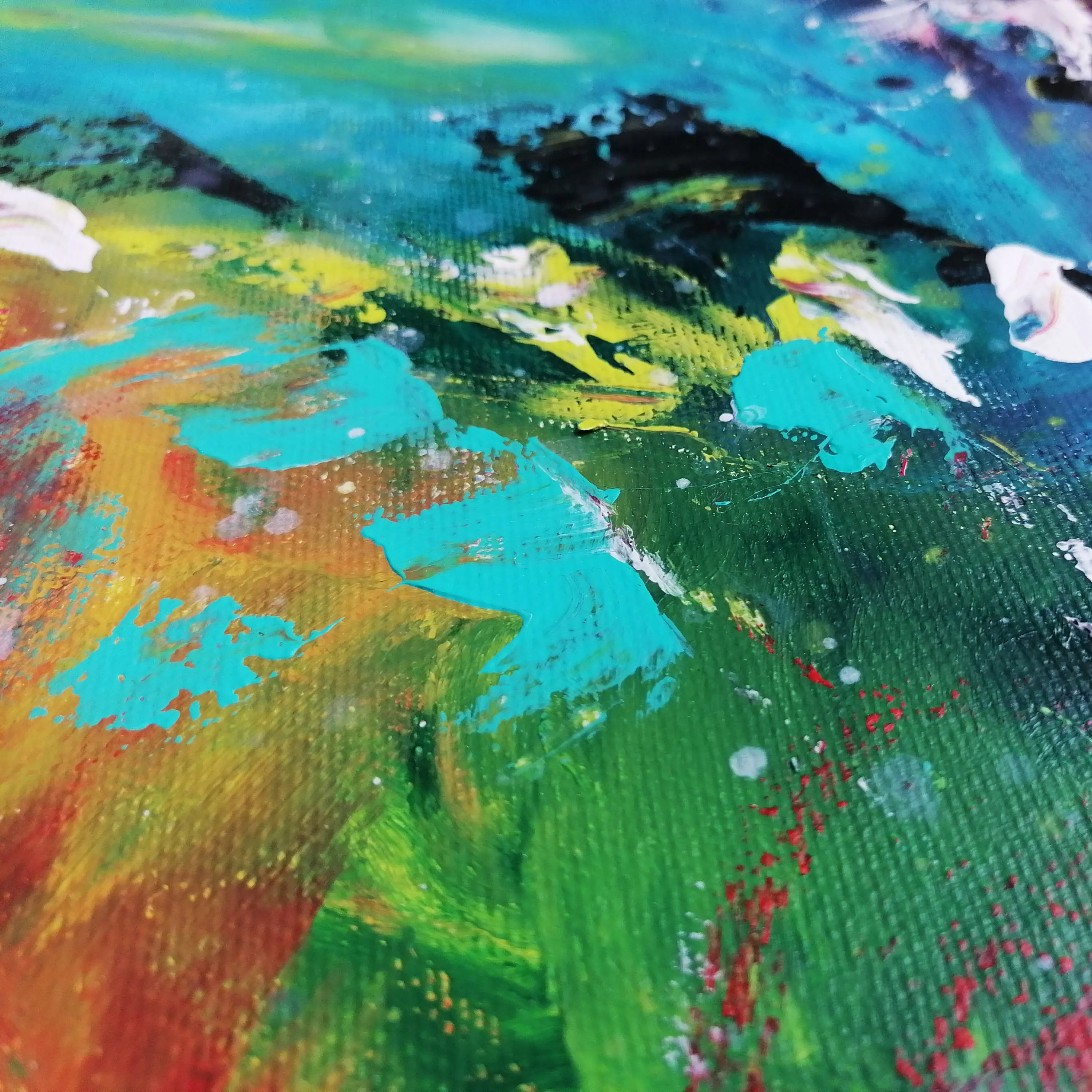 Red, yellow, blue & purple abstract painting 36  x 24 inches - ready to ship
