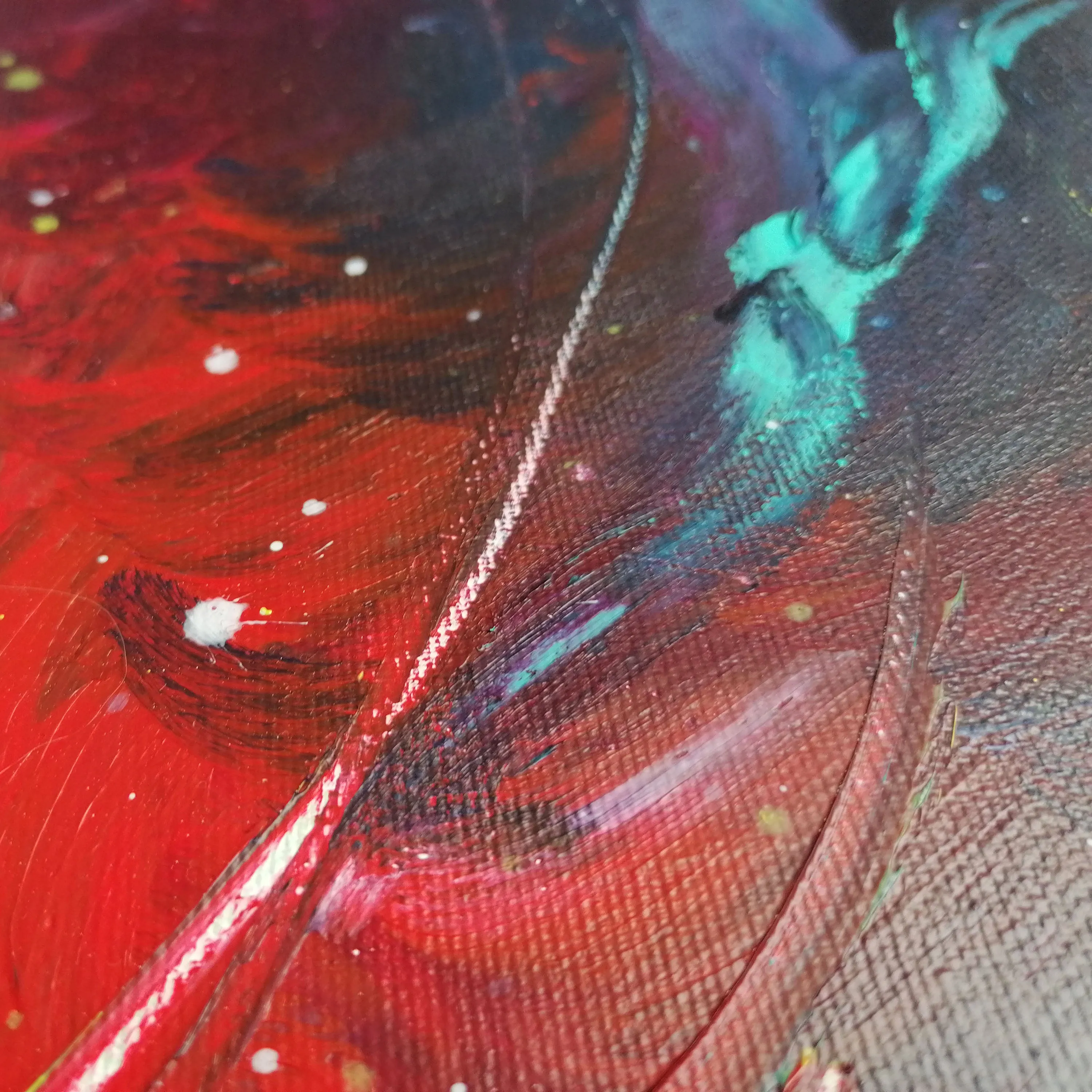 Red, yellow, blue & purple abstract painting 36  x 24 inches - ready to ship