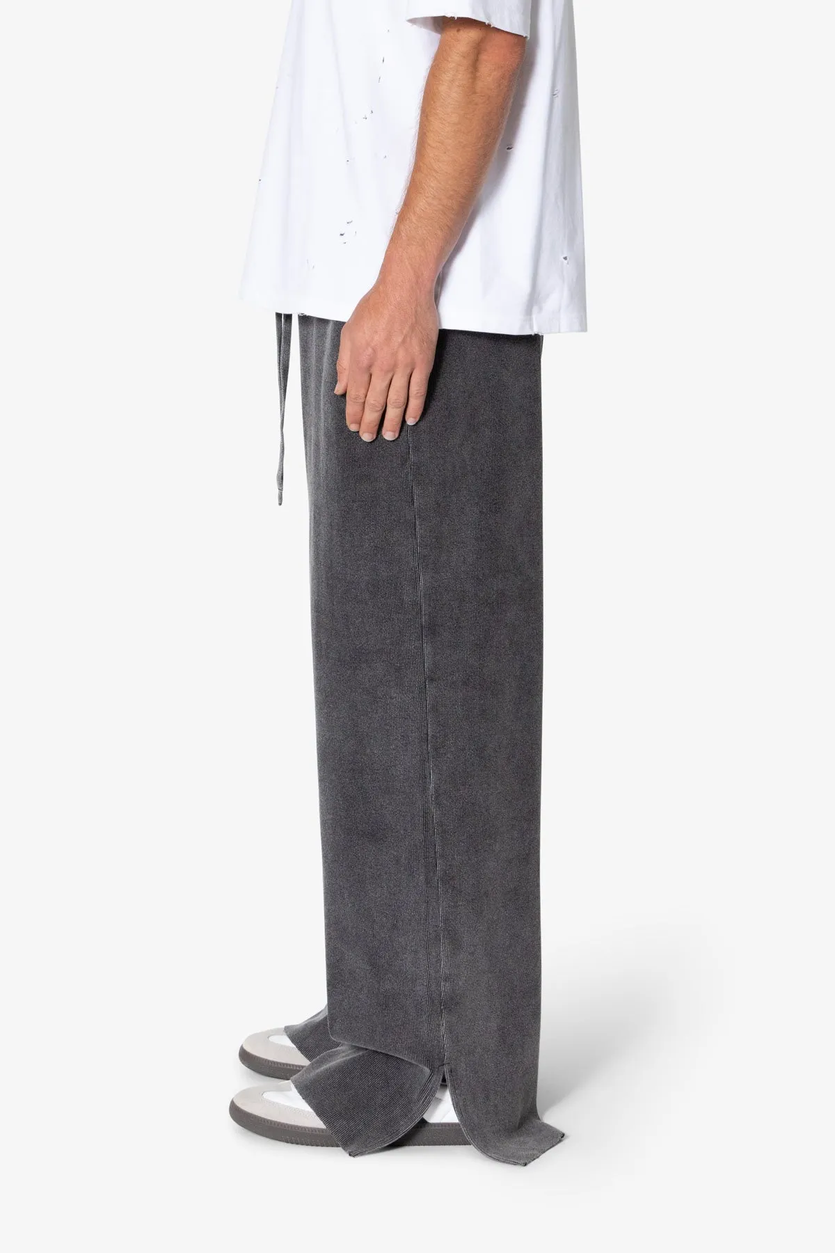 Ribbed Lightweight Washed Sweatpants - Black