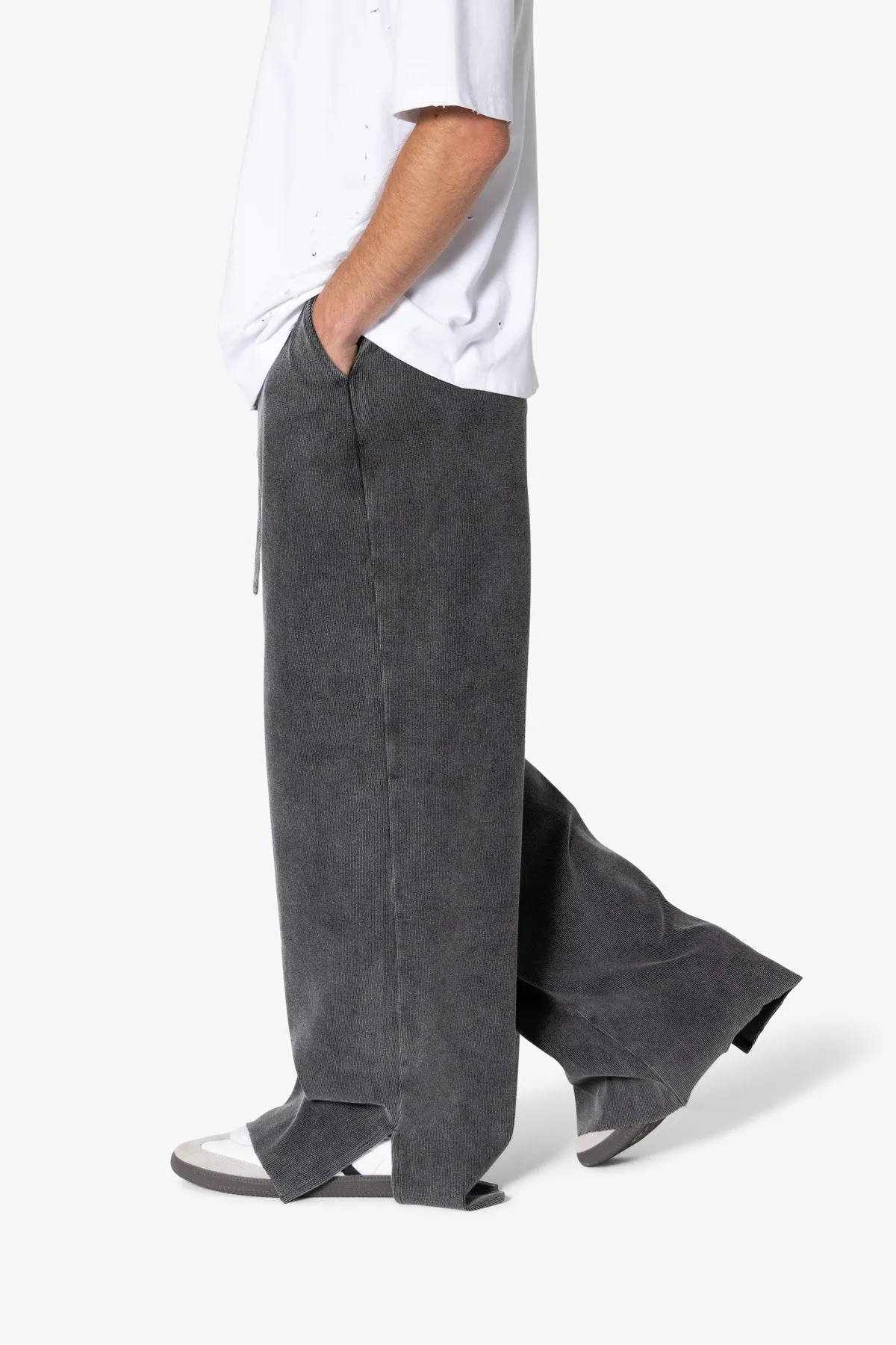 Ribbed Lightweight Washed Sweatpants - Black