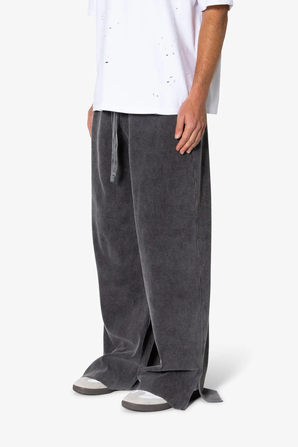Ribbed Lightweight Washed Sweatpants - Black