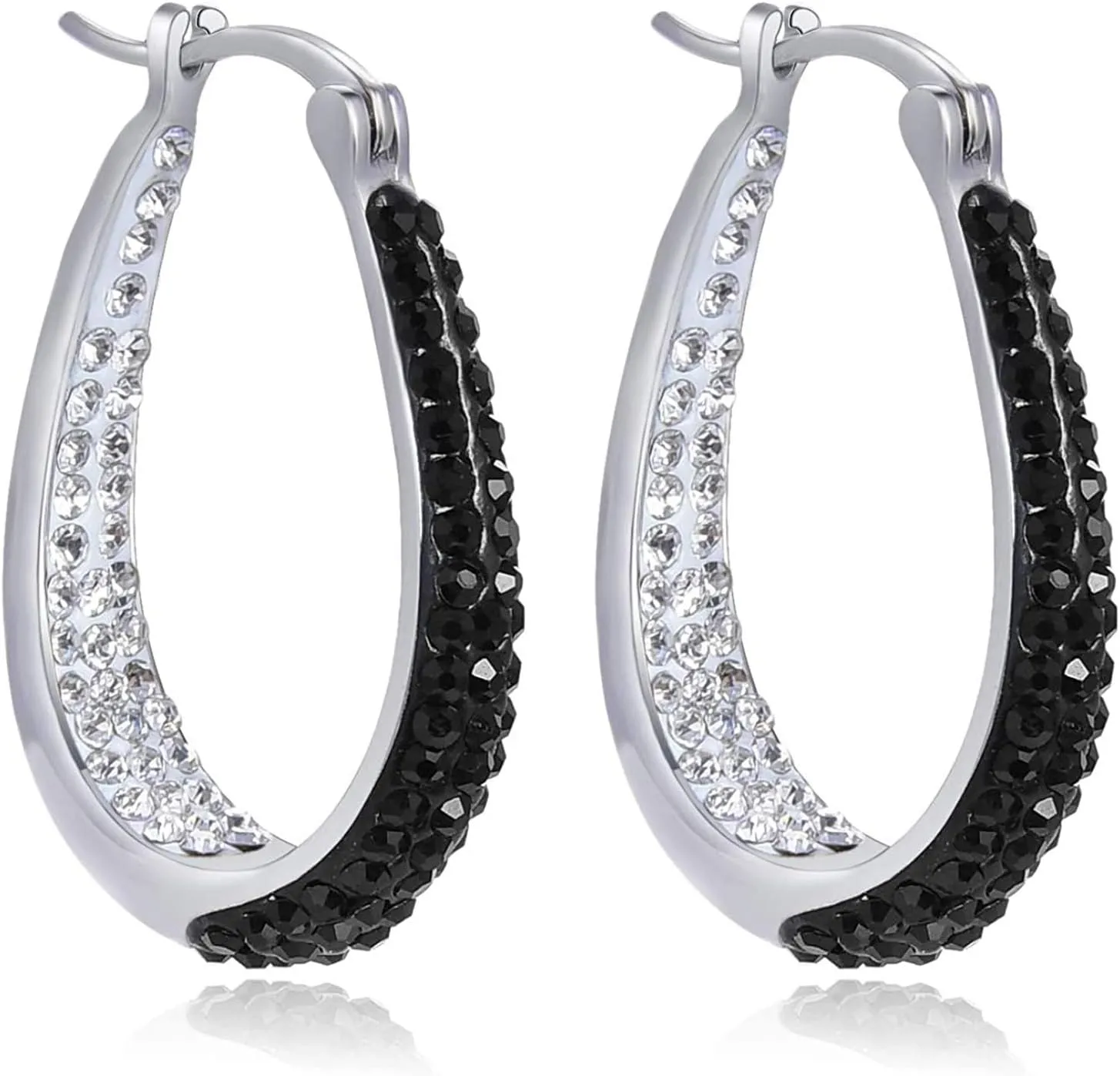 Savlano 14K White Gold Plated Inside Out Crystal Hoop Earrings For Women Comes With Savlano Gift Box