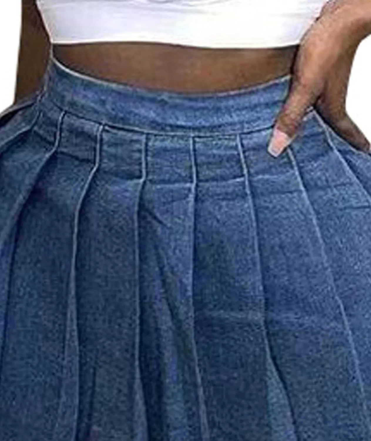 SEMATOMALA Women's Y2K Denim Pleated Mini Skirt Casual Summer Juniors Teen Girls Blue Jean Tennis Skater A-line Skirt