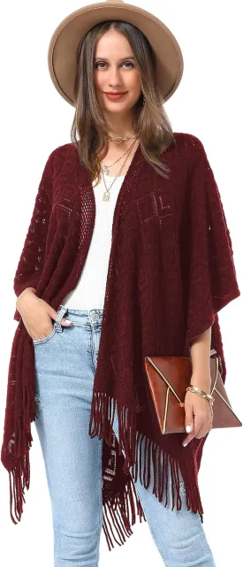 Soul Young Knit Shawl Wrap for Women Ladies Fringe Poncho Blanket Cardigan Cape