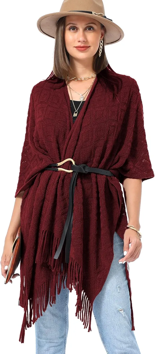 Soul Young Knit Shawl Wrap for Women Ladies Fringe Poncho Blanket Cardigan Cape