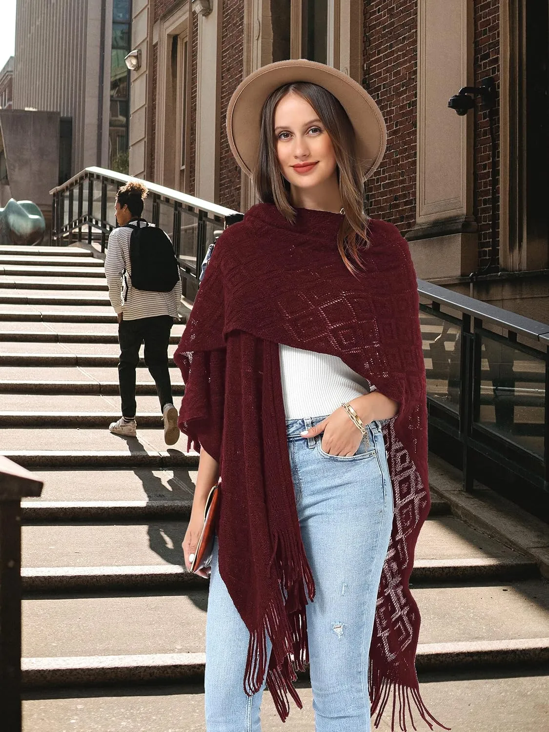 Soul Young Knit Shawl Wrap for Women Ladies Fringe Poncho Blanket Cardigan Cape