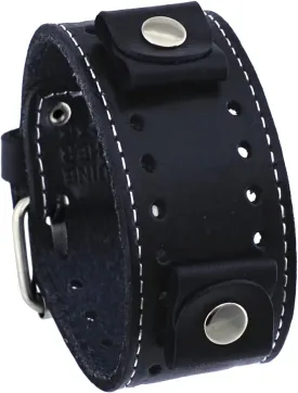STH-K 22mm Lug Width Black Wide Leather Cuff Wrist Watch Band