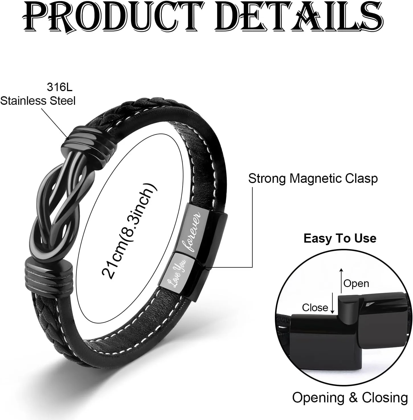 VU100 Graduation Gift for Him Men Leather Stainless Steel Knot Bracelet Class of 2025 Graduation Inspire Gifts for Son Boyfriend Brother Grandson Friends (Black/Brown)
