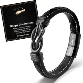 VU100 Graduation Gift for Him Men Leather Stainless Steel Knot Bracelet Class of 2025 Graduation Inspire Gifts for Son Boyfriend Brother Grandson Friends (Black/Brown)