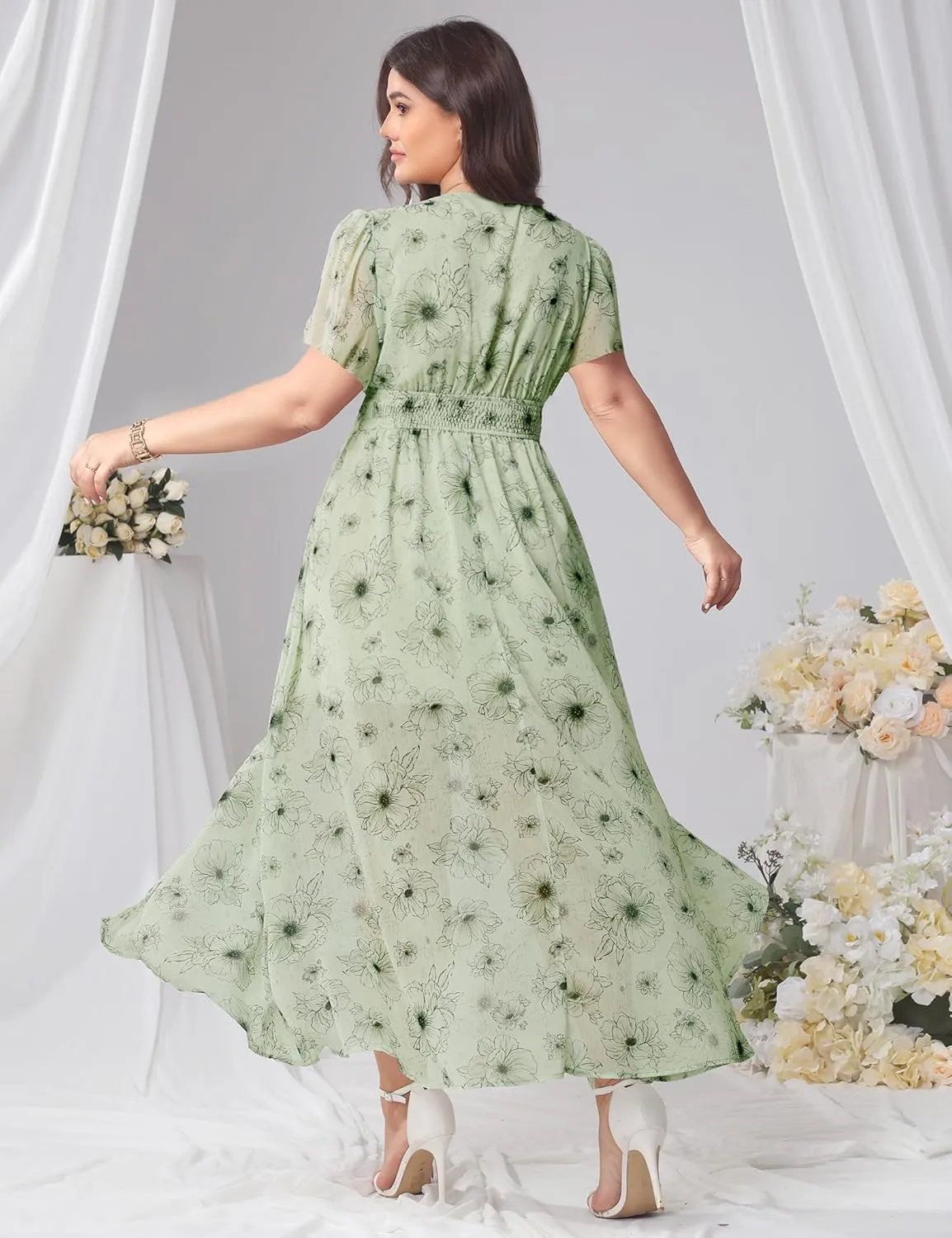 Wedding Guest Dresses for Women 2025 Elegant Classy Cocktail Gown Short Flutter Sleeve Floral Summer Maxi Dress