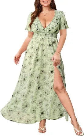 Wedding Guest Dresses for Women 2025 Elegant Classy Cocktail Gown Short Flutter Sleeve Floral Summer Maxi Dress