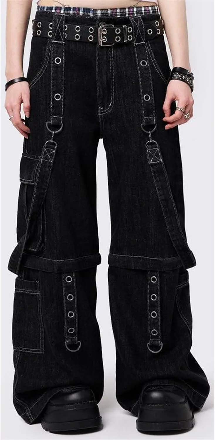 Women Cargo Jean Loose Wide Leg Baggy Boyfriend Denim Jeans Gothic Punk Harajuku Trousers Y2K Pants Streetwear