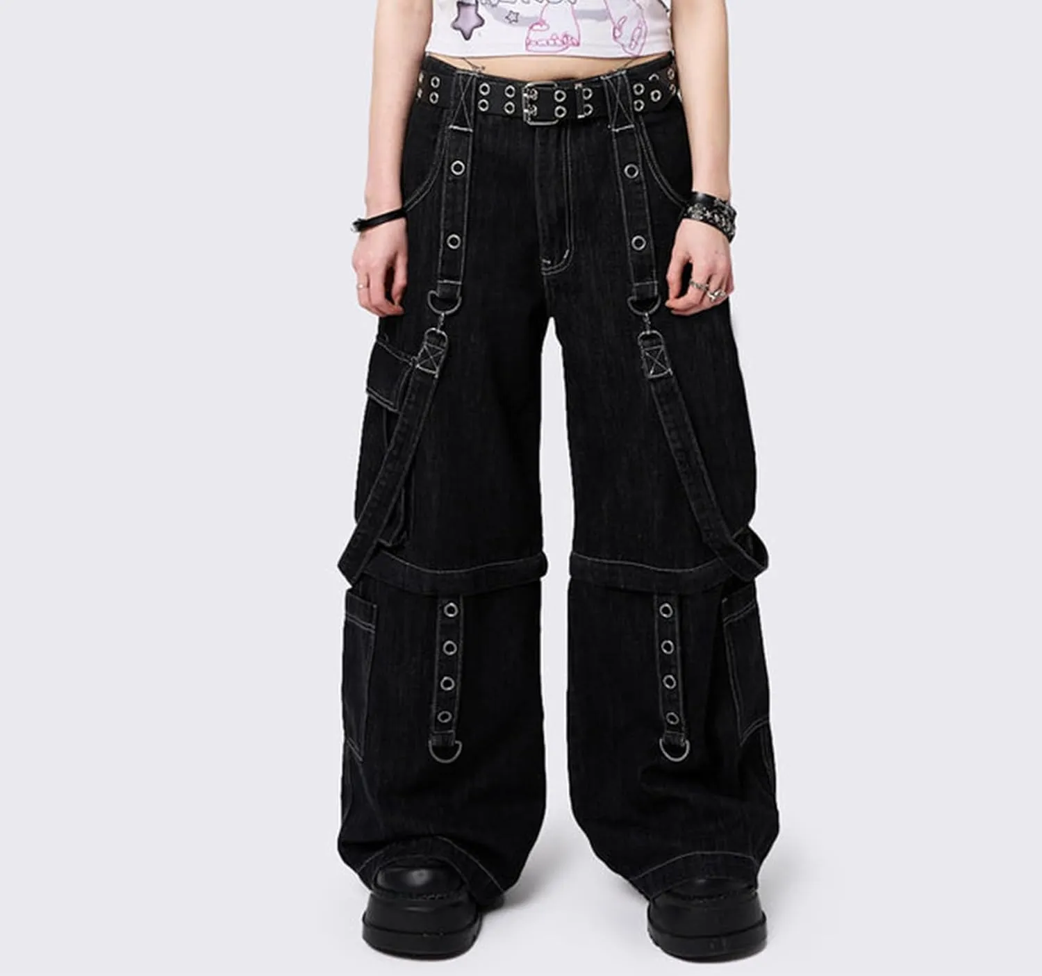 Women Cargo Jean Loose Wide Leg Baggy Boyfriend Denim Jeans Gothic Punk Harajuku Trousers Y2K Pants Streetwear
