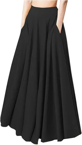 Women High Waist Maxi Skirt A Line Stretch Ankle Length Skirts Solid Color Plus Size Lightweight Summer Dress