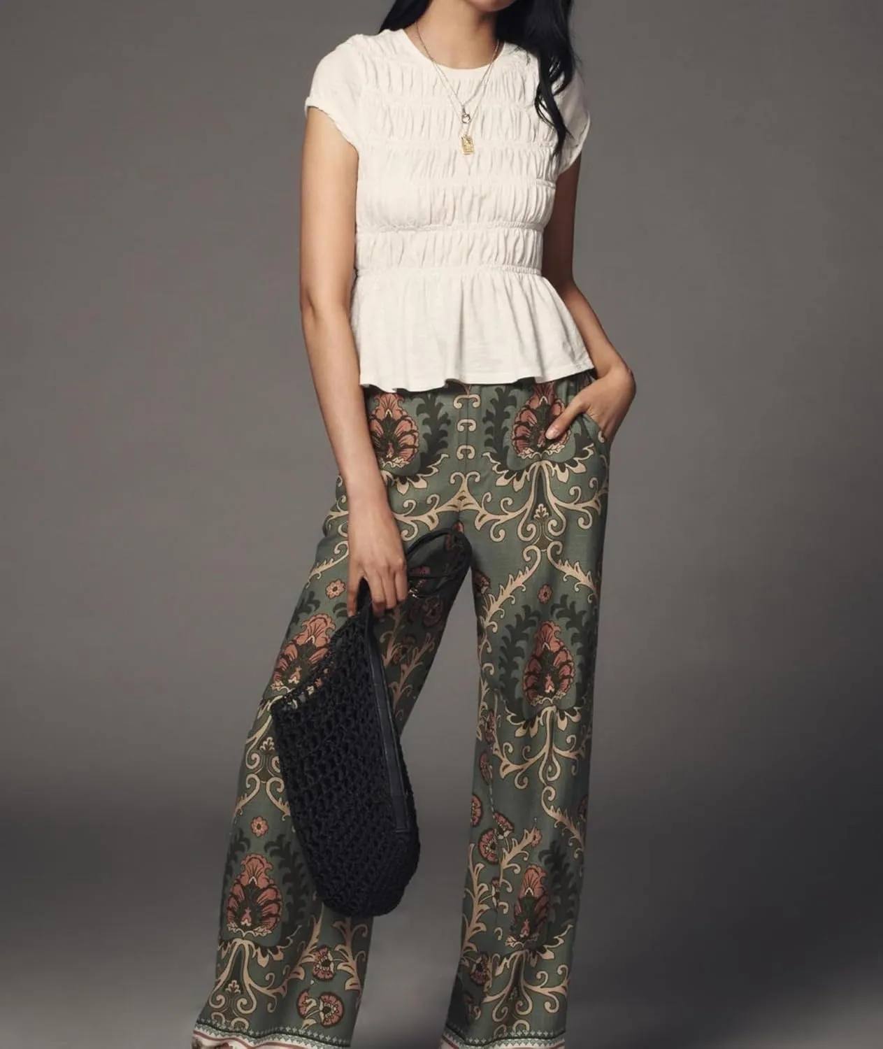 Women Smocked Peplum Top Round Neck Short Sleeve Solid Shirred Ruffle Hem Blouse Shirt Streetwear Summer 2025