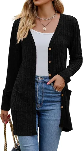 Womens 2025 Fall Fashion Cardigan Lightweight Soft Knit Cardigan for Women Long Sleeve Open Front Coat with Pockets