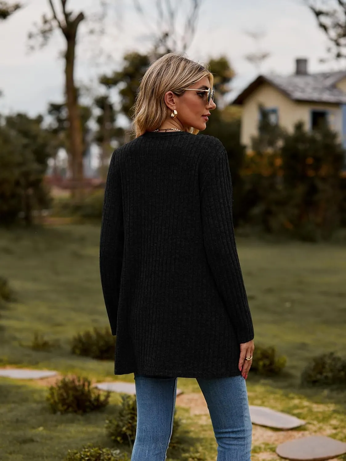 Womens 2025 Fall Fashion Cardigan Lightweight Soft Knit Cardigan for Women Long Sleeve Open Front Coat with Pockets