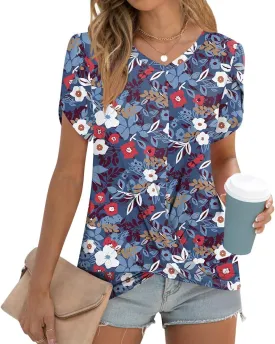Womens Casual 2025 Tunic Summer Twist Front Tops Short Sleeve Blouse V-neck Loose Tshirt