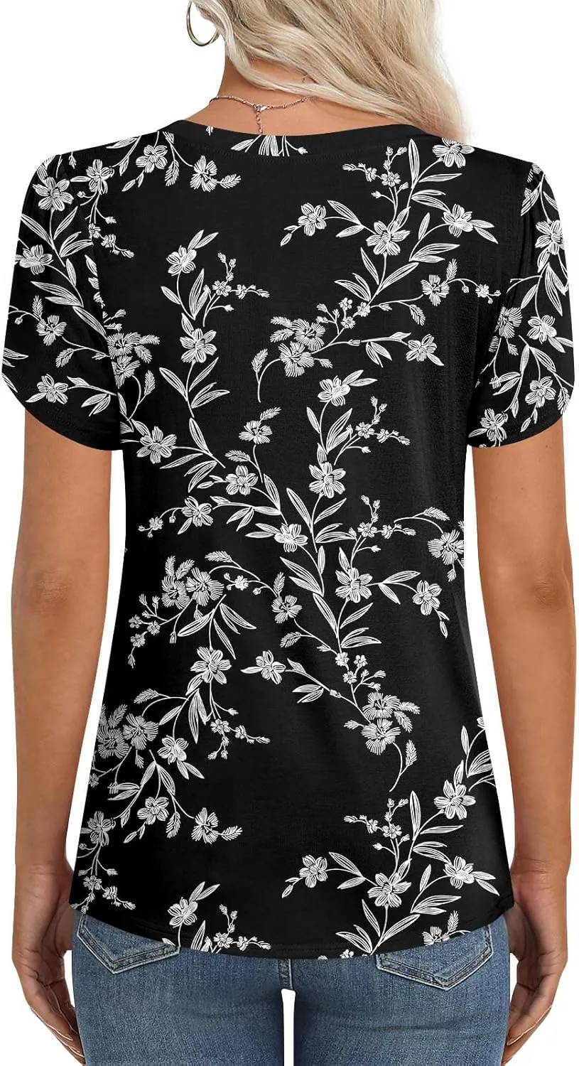 Womens Casual 2025 Tunic Summer Twist Front Tops Short Sleeve Blouse V-neck Loose Tshirt
