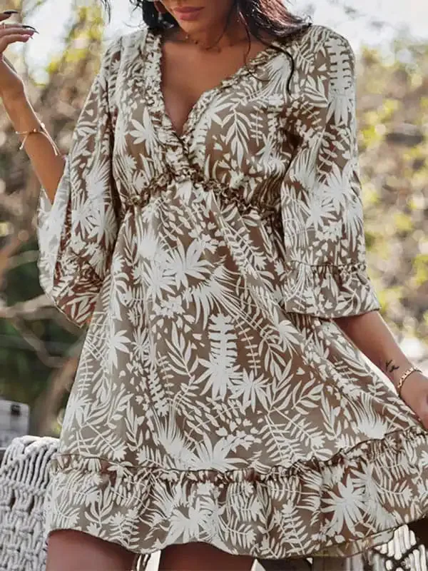 Women’s Floral Print Ruffle Trim Mini Dress