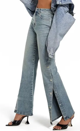 Womens Jeans Hig Waisted Straight Leg Loose Stretchy Tummy Control Trendy Side Slit Jeans for Women 2025